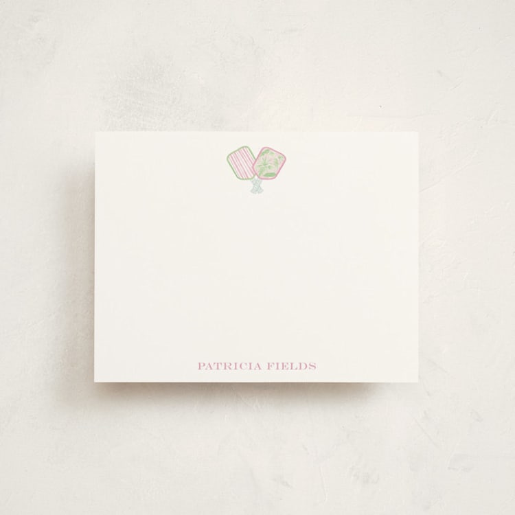 "Palm Court" - Personalized Stationery Cards in Cotton Candy by Little Blue Designs - Front