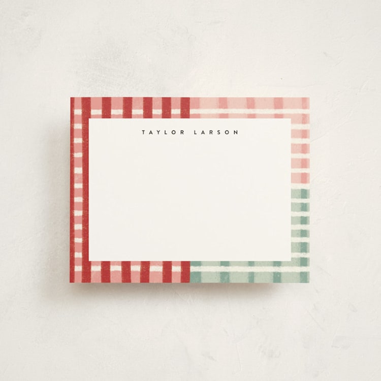 "Drawn Plaid" - Personalized Stationery Cards in Poinsettia by Emily Sabol Goss - Front