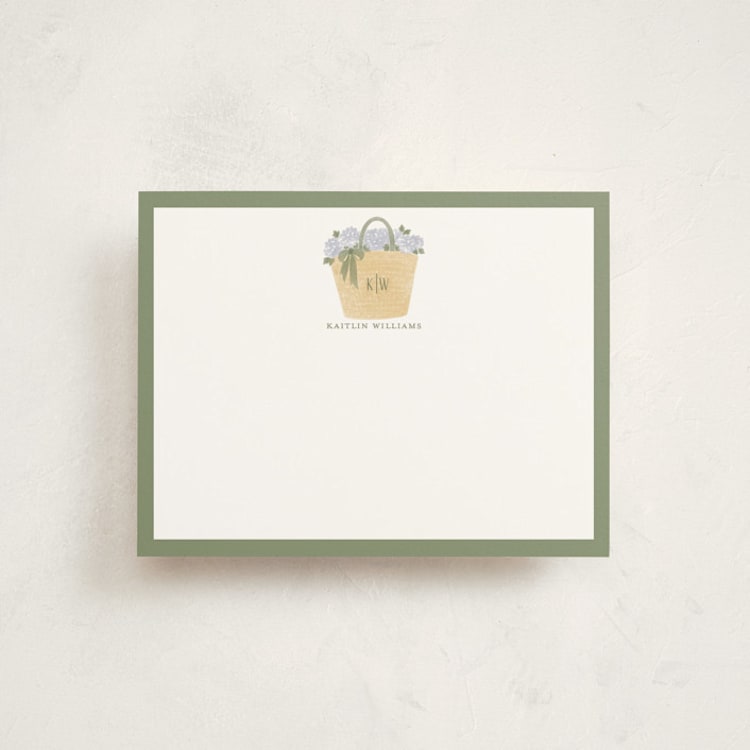 "Hydrangea Tote" - Personalized Stationery Cards in Sage Green by Madhvi Samimi - Front