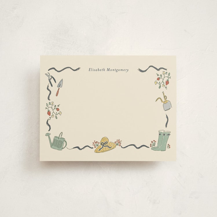 "Garden Story" - Personalized Stationery Cards in French Navy by Sarah Rosenthal - Front