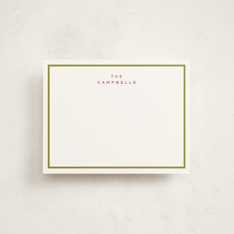 "Two line" - Personalized Stationery Cards in Chartreuse by Stacey Meacham - Front