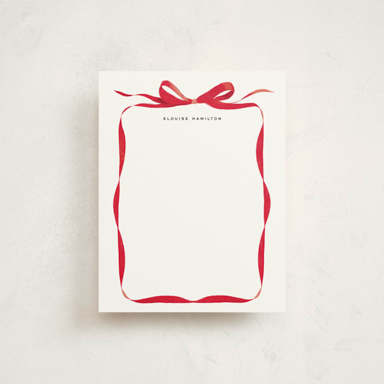 "Bow" - Personalized Stationery Cards in Crimson by Olivia Kanaley Inman - Front