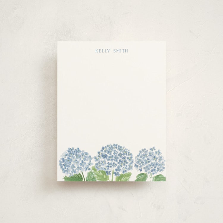 "Hydrangea Love" - Personalized Stationery Cards in Sky by Lydia Carns - Front
