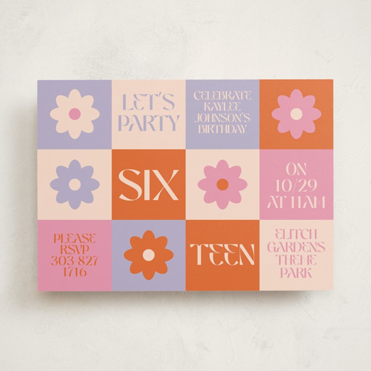 "Checked" - Sweet Sixteen Party Invitations in Bubblegum by Jenna Holcomb - Front
