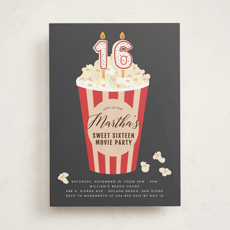 "Movie Night Party" - Sweet Sixteen Party Invitations in Cobblestone by Sherley Ferreira - Front