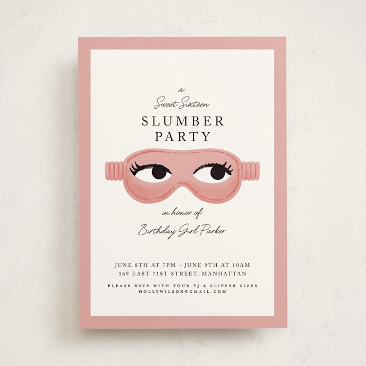 "slumber party" - Sweet Sixteen Party Invitations in Rose by mo kelley - Front