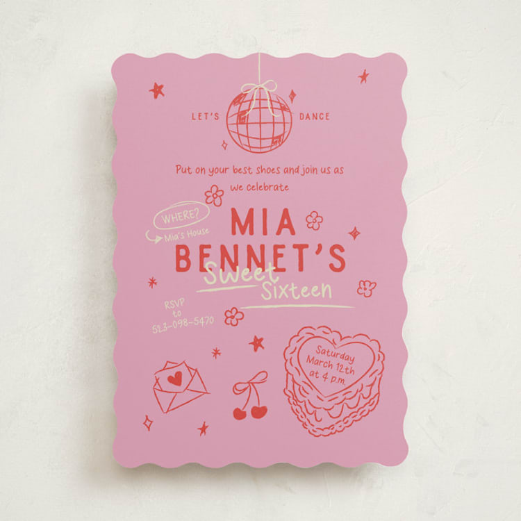 "Dancing Queen" - Sweet Sixteen Party Invitations in Pretty in Pink by Helena Vitto - Front