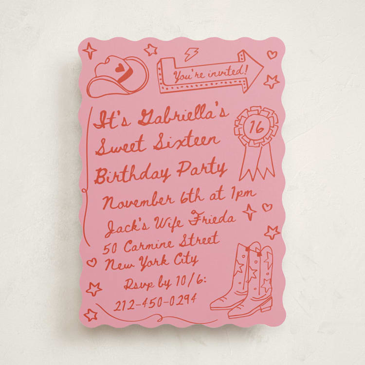 "cowboy club" - Sweet Sixteen Party Invitations in Cherry by Jennifer Lew - Front