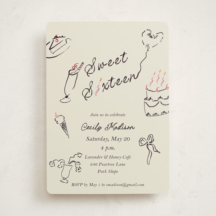 "Sweets & Treats" - Sweet Sixteen Party Invitations in Licorice by Sarah Rosenthal - Front