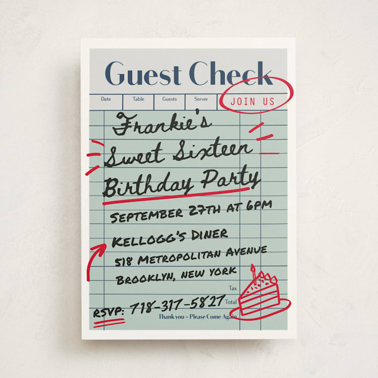 "guest check" - Sweet Sixteen Party Invitations in Mint by Jennifer Lew - Front