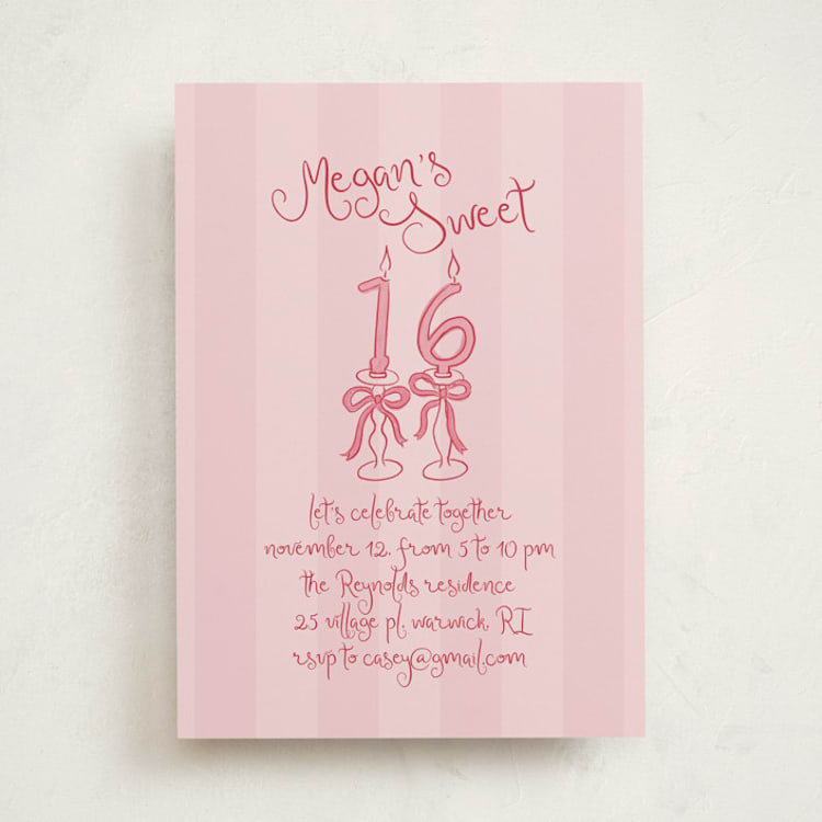 "Sixteen Bow Candles" - Sweet Sixteen Party Invitations in Cherry by Tamara Hilje - Front