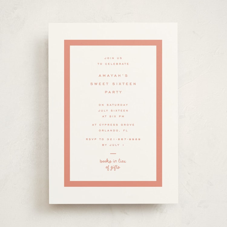 "Marfa" - Sweet Sixteen Party Invitations in Coral by Blustery August - Front