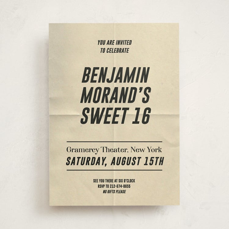 "Headliner" - Sweet Sixteen Party Invitations in Ink by Studio Suku - Front