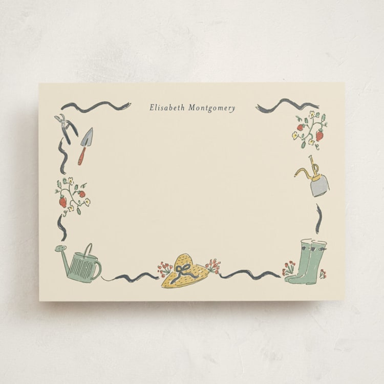 "Garden Story" - Personalized Stationery Cards in French Navy by Sarah Rosenthal - Front