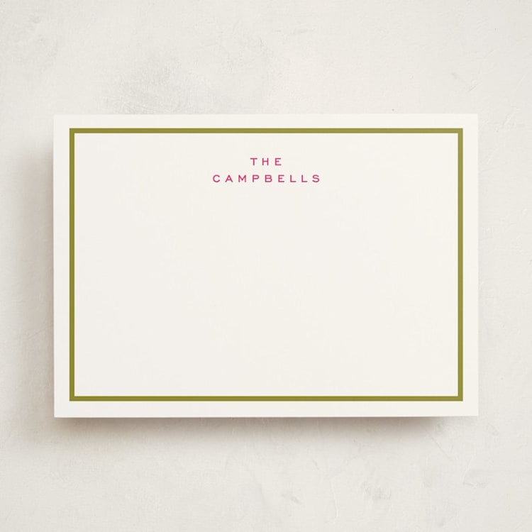 "Two line" - Personalized Stationery Cards in Chartreuse by Stacey Meacham - Front