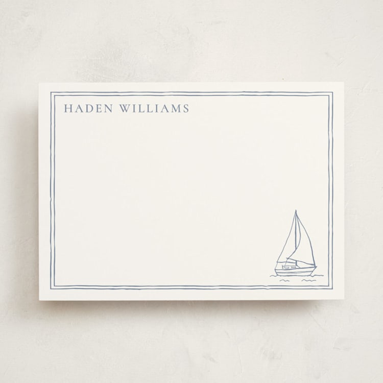 "Sailboat" - Personalized Stationery Cards in Coast by Cass Loh - Front