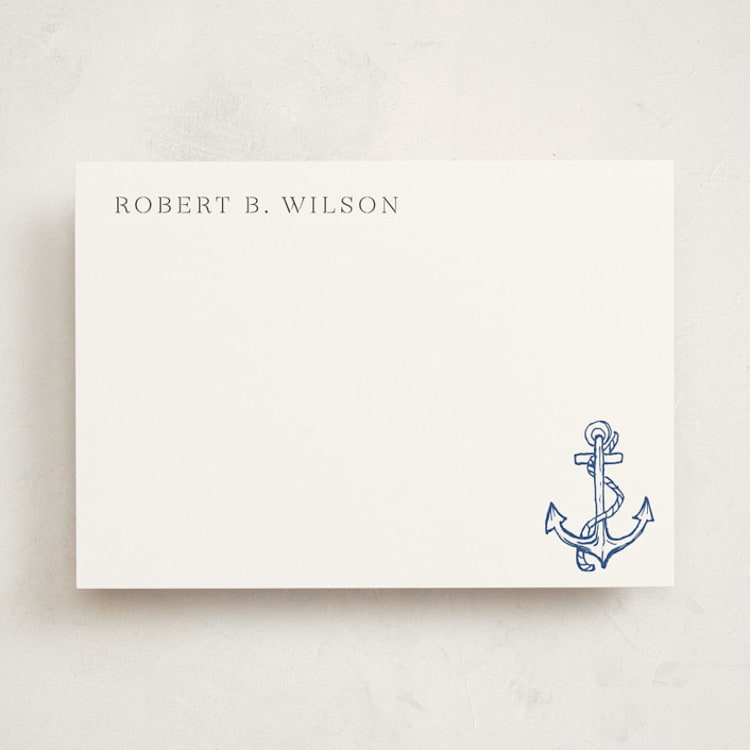 "Anchor" - Personalized Stationery Cards in Navy by Cass Loh - Front