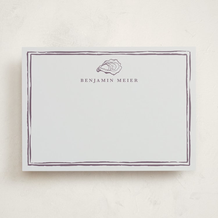 "Oyster Shell" - Personalized Stationery Cards in Eggplant by Cass Loh - Front