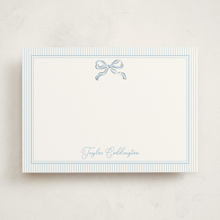 "Bow" - Personalized Stationery Cards in Sky by Helena Vitto - Front