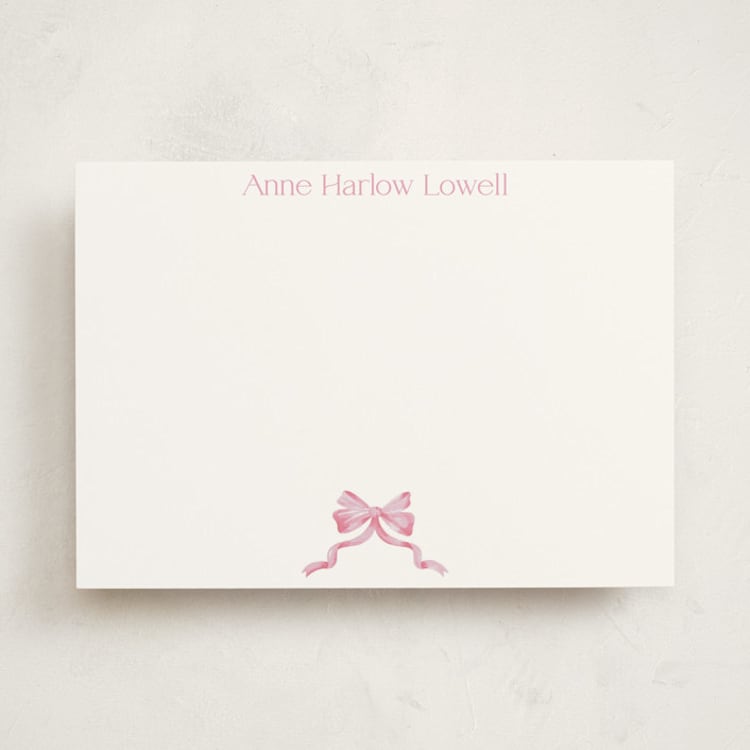 "Bow" - Personalized Stationery Cards in Blush by Pink House Press - Front