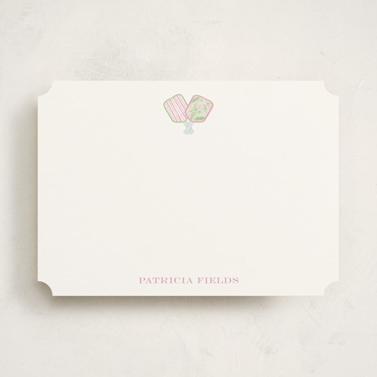 "Palm Court" - Personalized Stationery Cards in Cotton Candy by Little Blue Designs - Front
