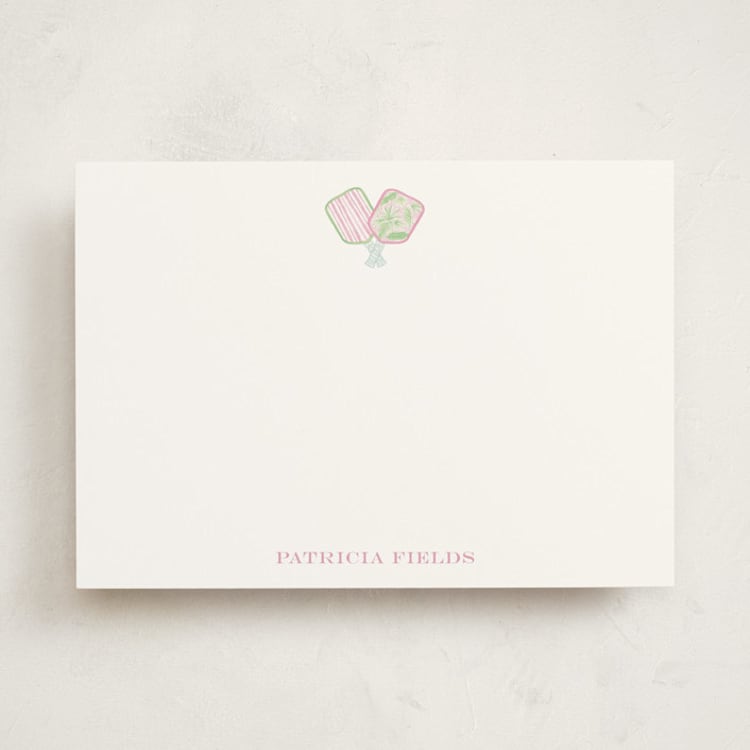 "Palm Court" - Personalized Stationery Cards in Cotton Candy by Little Blue Designs - Front
