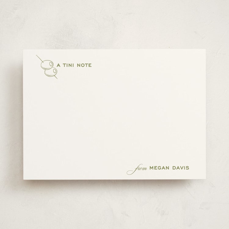 "Dirty Martini" - Personalized Stationery Cards in Olive by Megan Davis - Front