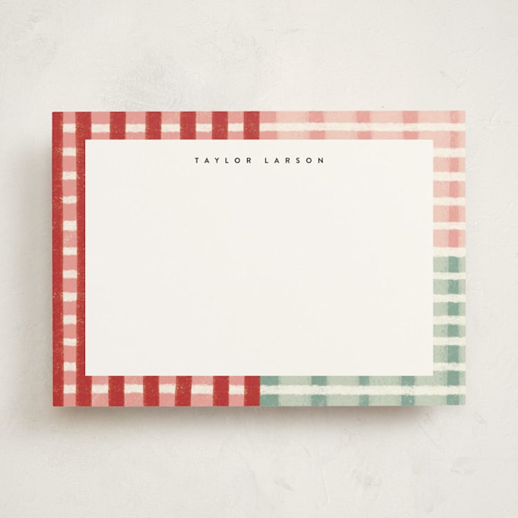 "Drawn Plaid" - Personalized Stationery Cards in Poinsettia by Emily Sabol Goss - Front