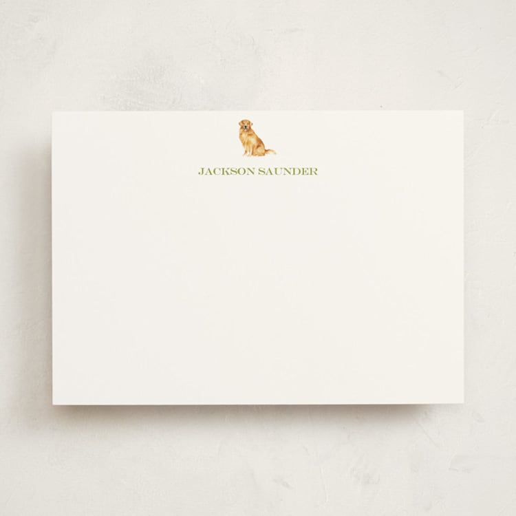 "Golden Retriever" - Personalized Stationery Cards in Clover by Sarah Knight - Front