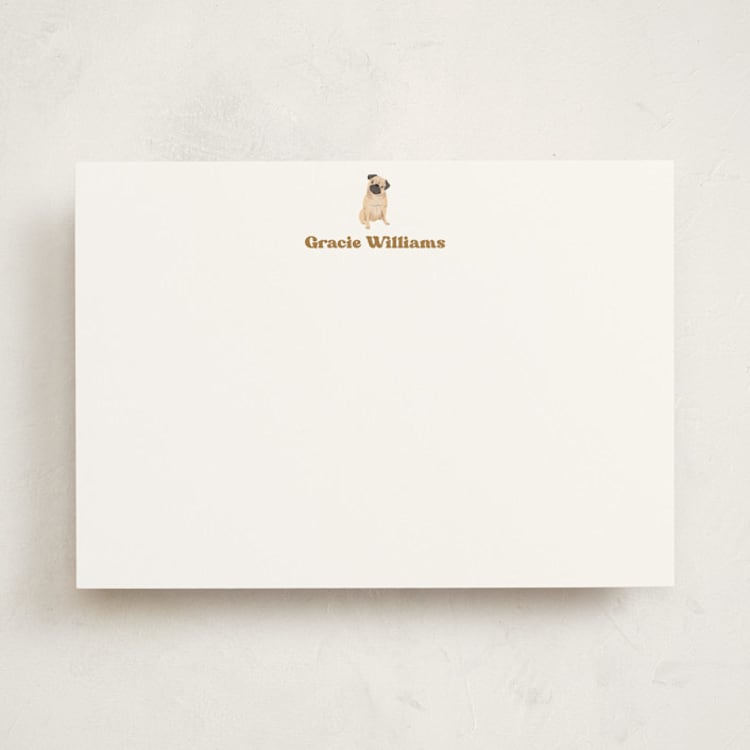 "Pug" - Personalized Stationery Cards in Biscuit by Baumbirdy - Front
