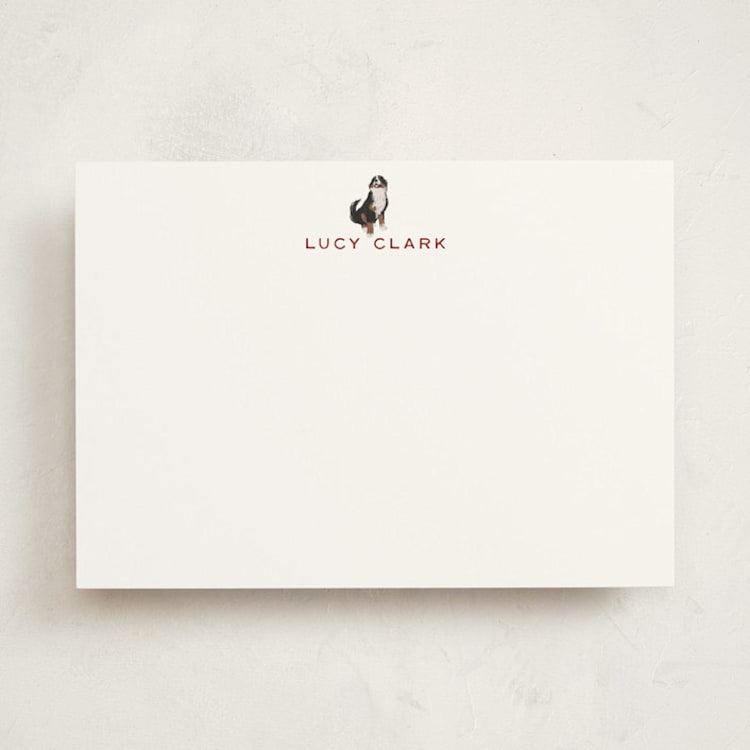 "Bernese Mountain Dog" - Personalized Stationery Cards in Bordeaux by Baumbirdy - Front