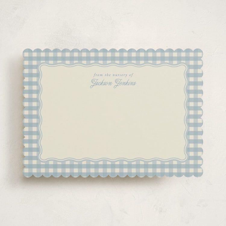 "Scalloped Gingham" - Personalized Stationery Cards in Pond by Brianne Larsen - Front