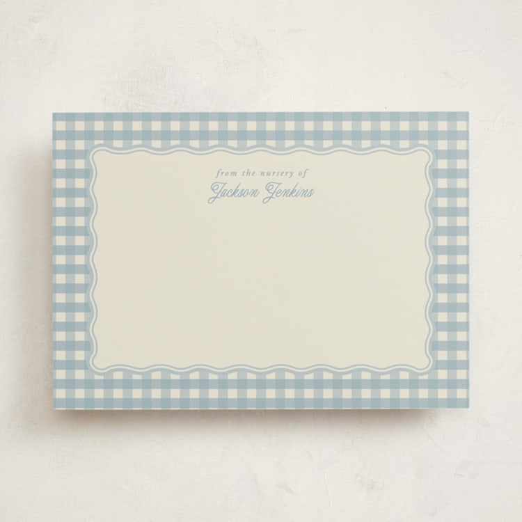 "Scalloped Gingham" - Personalized Stationery Cards in Pond by Brianne Larsen - Front