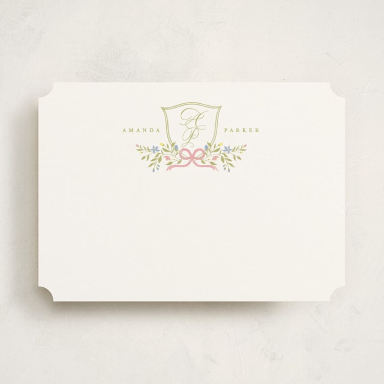 "Pretty Crest" - Personalized Stationery Cards in Spring by Zani van Zyl - Front
