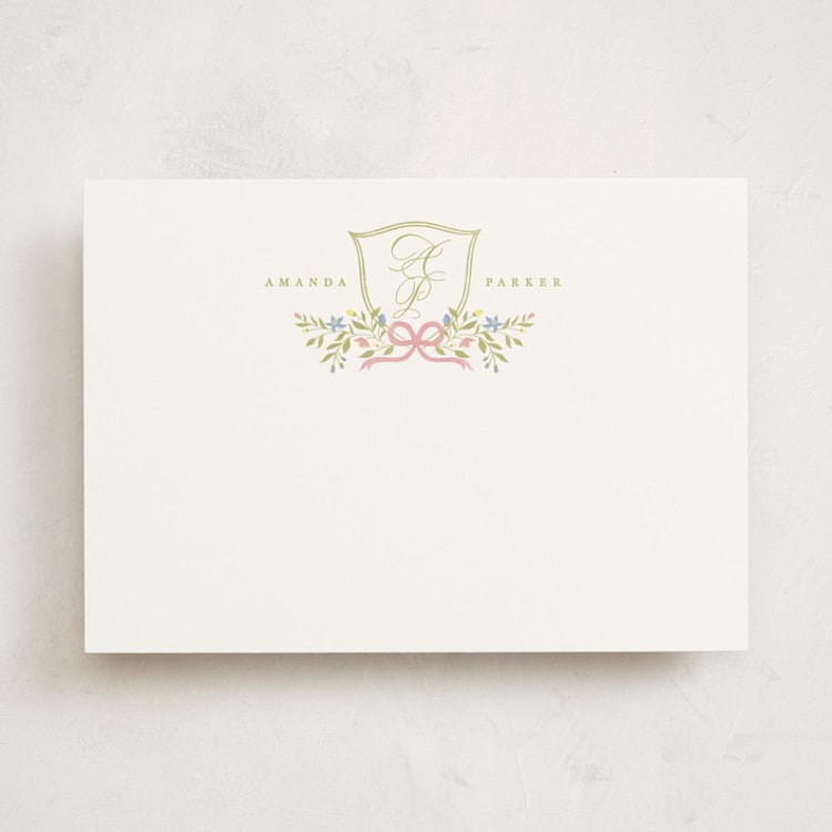 "Pretty Crest" - Personalized Stationery Cards in Spring by Zani van Zyl - Front