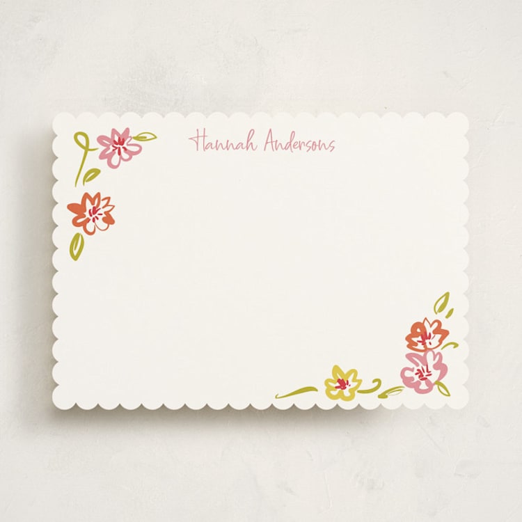 "PinkOrangeflorals" - Personalized Stationery Cards in Sugar by samovilka - Front