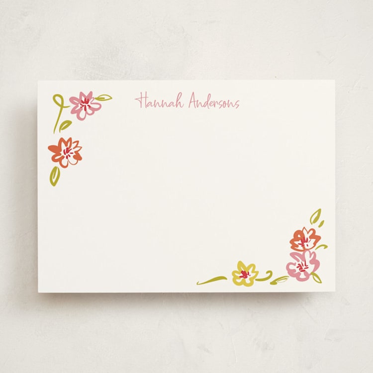 "PinkOrangeflorals" - Personalized Stationery Cards in Sugar by samovilka - Front