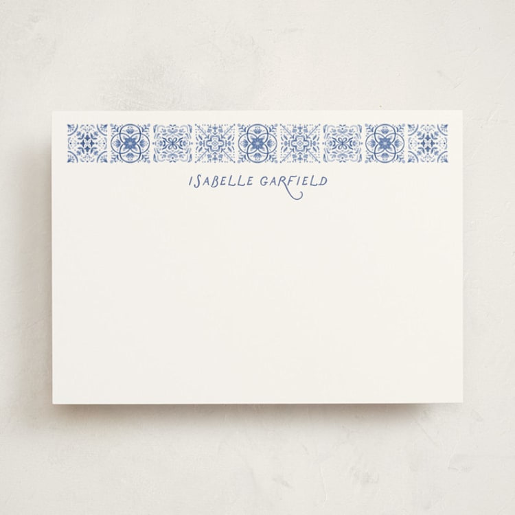 "Santorini Tiles" - Personalized Stationery Cards in Sea by Laura Bolter - Front
