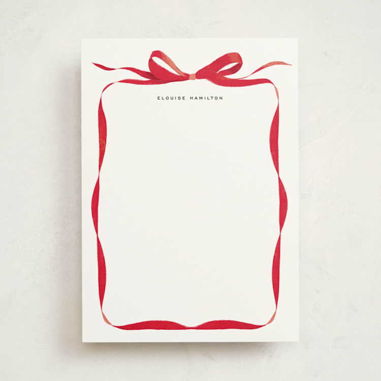 "Bow" - Personalized Stationery Cards in Crimson by Olivia Kanaley Inman - Front