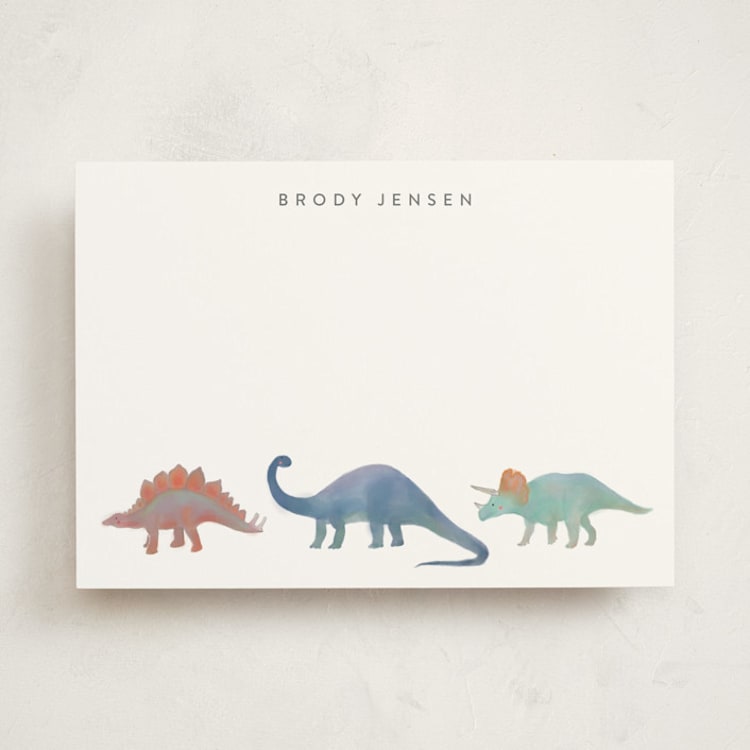 "Dinosaur Parade" - Personalized Stationery Cards in Lagoon by Joanna Griffin - Front