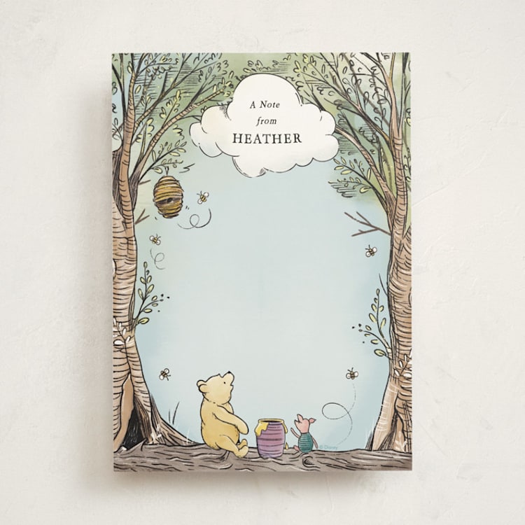 "Winnie the Pooh in the Wood" - Personalized Stationery Cards in Sky Blue by Becky Nimoy - Front