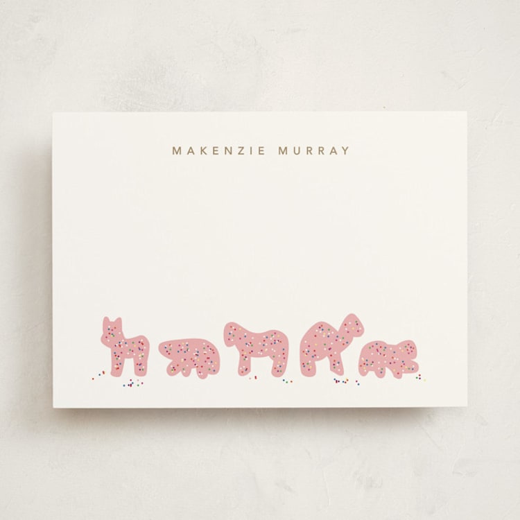 "Animal Cracker Parade" - Personalized Stationery Cards in Pink Sugar by Jennifer Postorino - Front