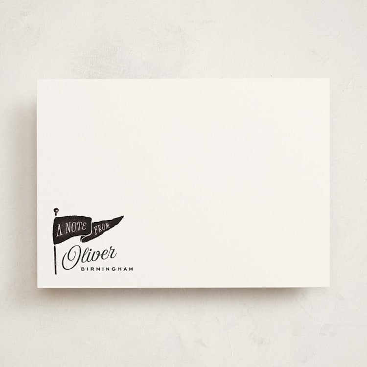 "Vintage Pennant" - Personalized Stationery Cards in Licorice by Oscar and Emma - Karly Depew - Front