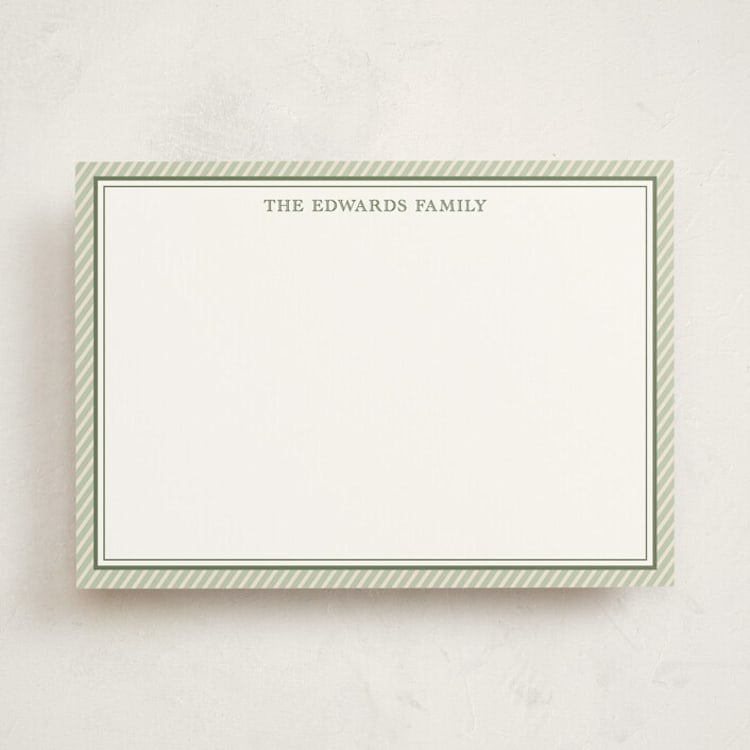 "Sorbet Stripes" - Personalized Stationery Cards in Pistachio by Carolyn MacLaren - Front