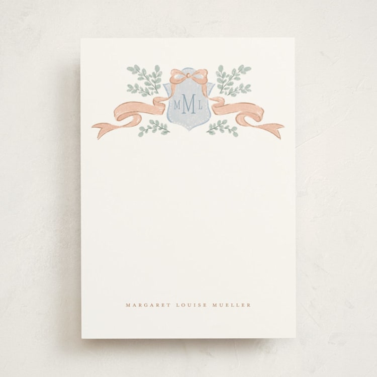"Ribbon Monogram" - Personalized Stationery Cards in Rosette by Laura Hankins - Front