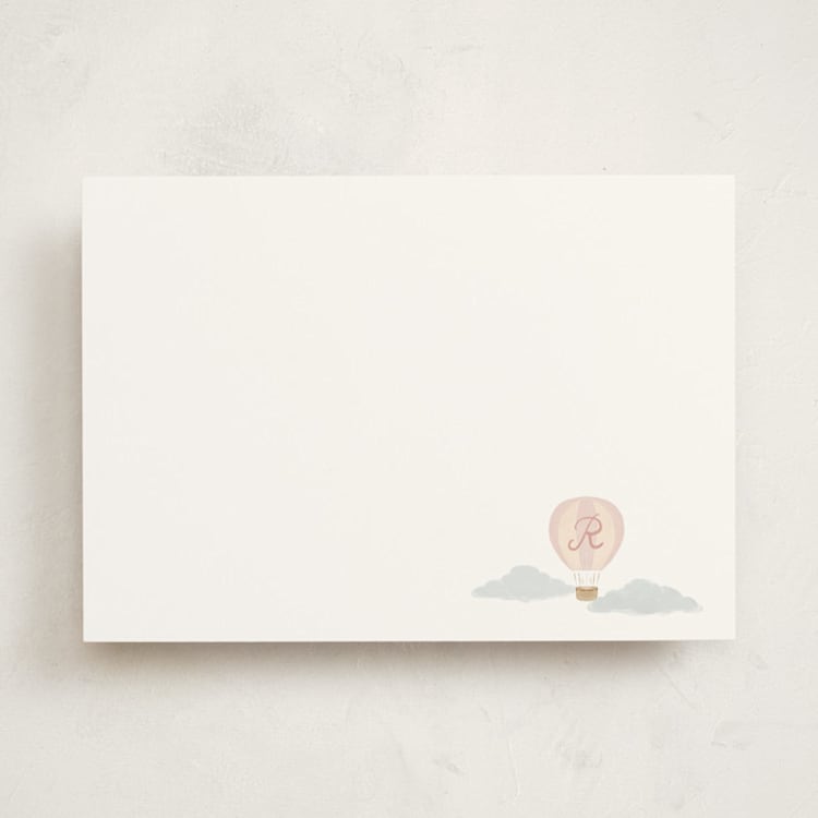 "Floating Initial" - Personalized Stationery Cards in Rose by Olivia Raufman - Front