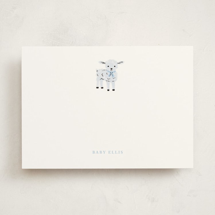 "Lil' Lamb" - Personalized Stationery Cards in Pale Blue by mo kelley - Front