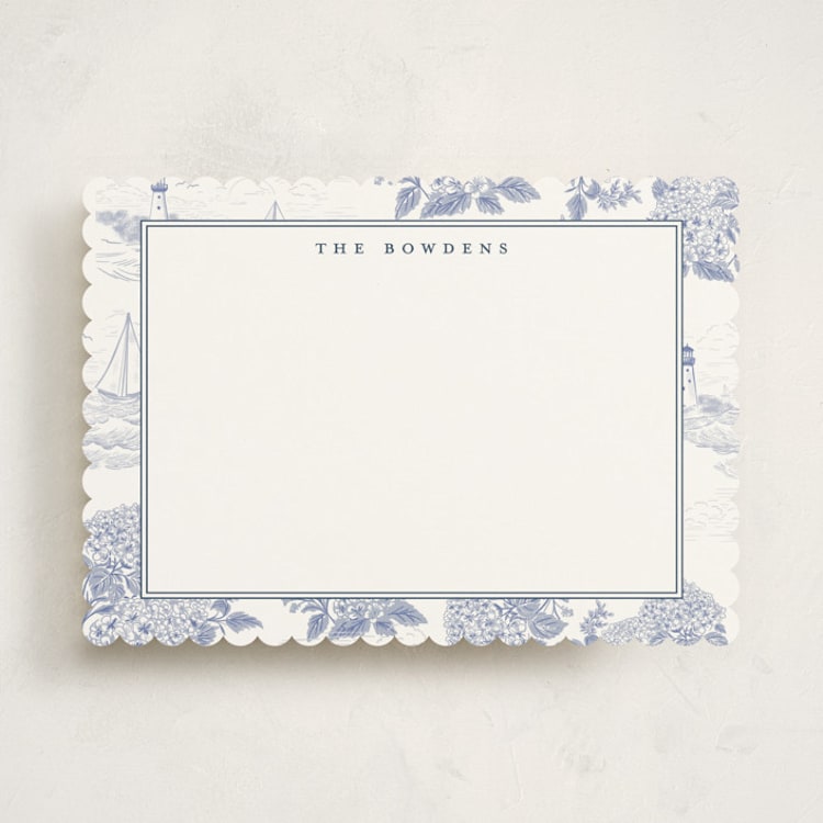 "Coastal Toile" - Personalized Stationery Cards in Periwinkle by Jenna Holcomb - Front