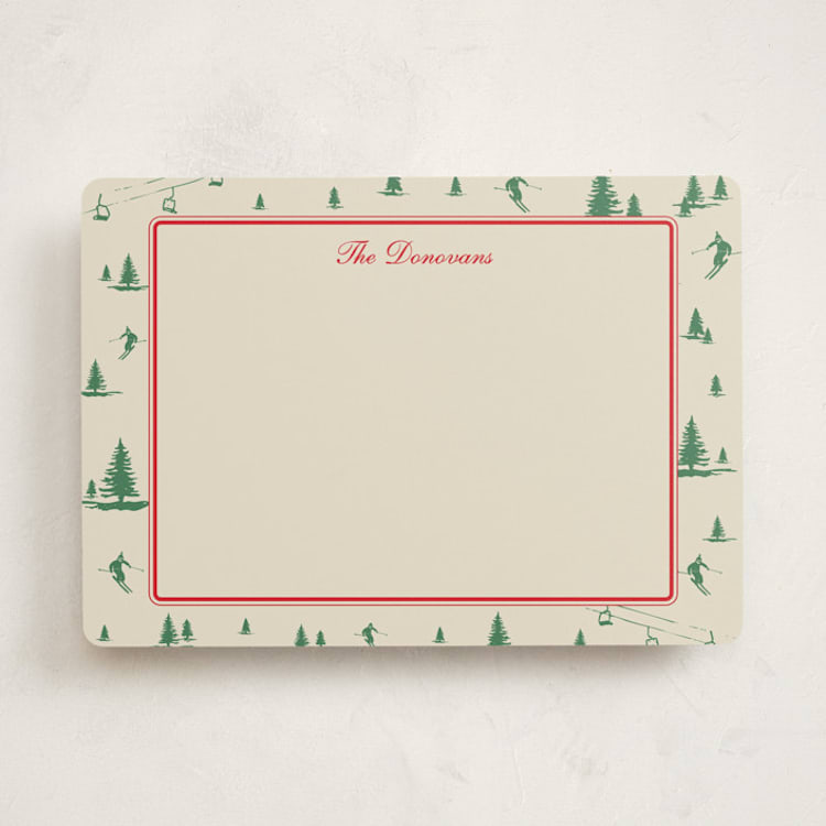 "Ski Time" - Personalized Stationery Cards in Sage by Jen Ramsey - Front
