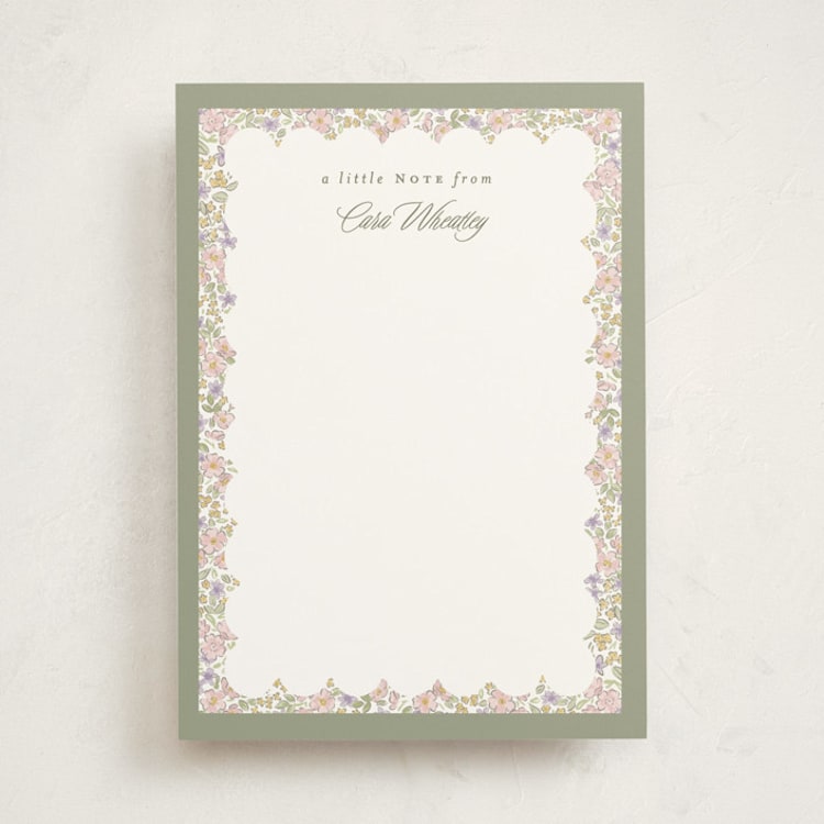 "Flower Shop" - Personalized Stationery Cards in Sage by Corinne Malesic - Front